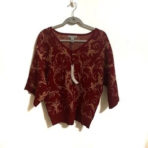 By Design NWT Women’s Holiday Work Party Print Burgundy Gold Sweater Sz XL